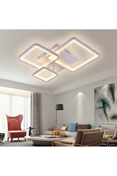 luminastar Candelabru LED 88W, 3 pătrate albe, telecomandă, aplicație de tele...