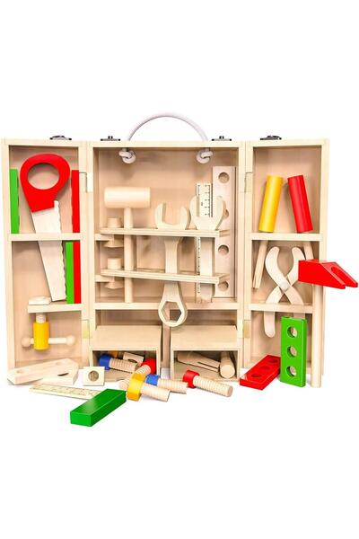 Arabest Wooden Kids Tool Kit, Construction Playset with Tool Box, STEM Educat...