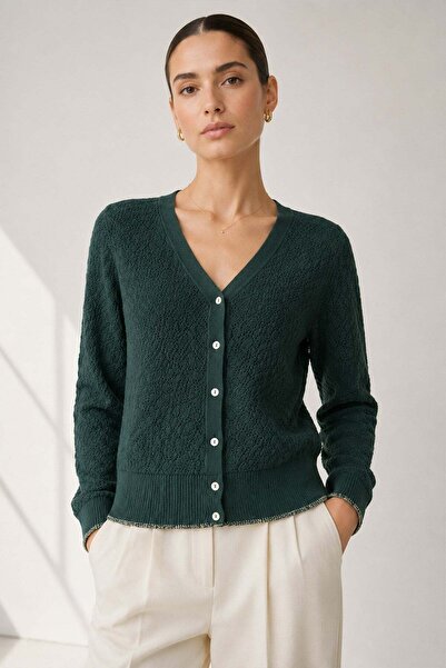 Ferraro Emerald Green Glitter Detailed 100% Organic Cotton Women's Knitwear C...
