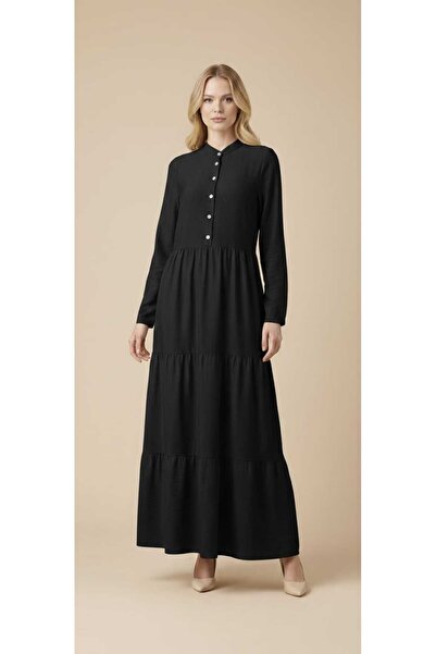 Şeker Portakalım Gifted Collar Buttoned High Neck Folded Dress