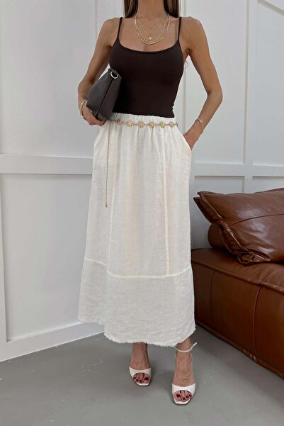 mylove Elastic Waist Linen Skirt Ecru