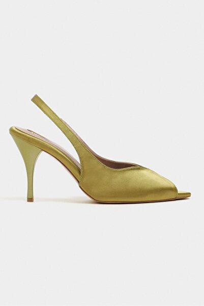 NİŞANTAŞI SHOES Roxy Light Green Satin Ankle Strap Open Toe Detail Women's He...