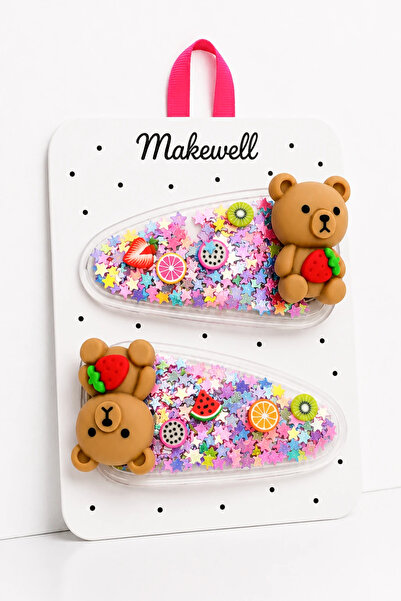 MakeWell 2-Piece Children's Snap Hair Clips with Teddy Bear Figures – Purple ...
