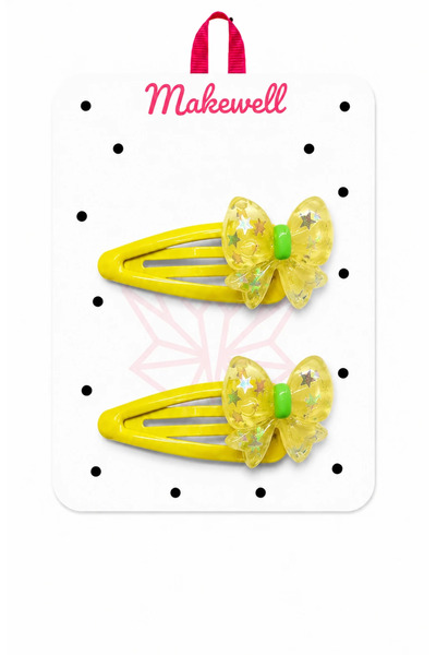 MakeWell Pink Bow Detailed Snap Clip Set – Glittery Star Patterned Girls' Hai...
