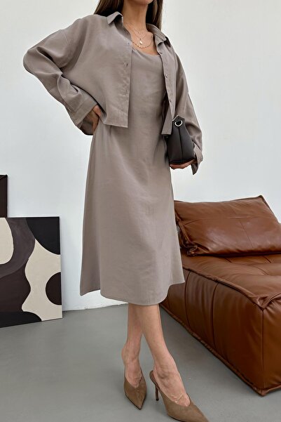 mylove Tencel Shirt Dress Set Mink