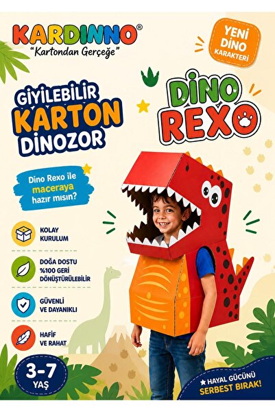 Dino Rexo Eğitici Oyuncak Karton Giyilebilir Çocuk Kostümü Etkinlik Parti Kostümü