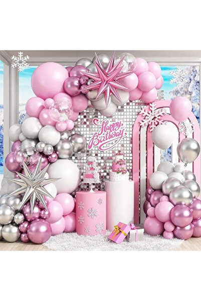 Baloane Vesele Set Arcada Baloane Roz si Argintiu 108 Piese Decor Aniversare ...