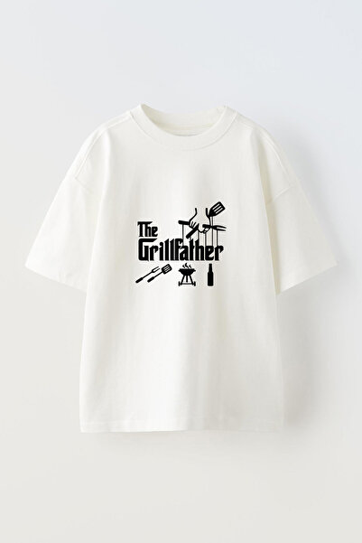 Anetos Tricou supradimensionat din bumbac alb cu imprimeu frontal Grillfather...