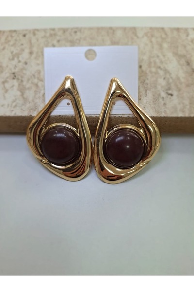 Mf Brown Stone Vintage Earrings