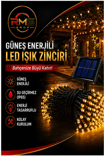 RMSGRUP RMS Grup Güneş Enerjili LED Işık Zinciri IP65 Su Geçirmez Bahçe Balko...