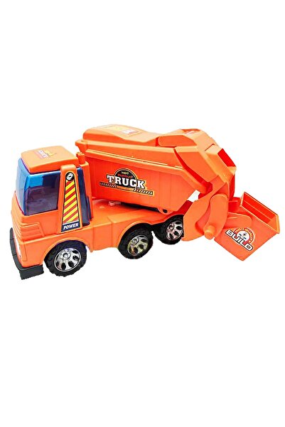 CasaDesteapta.ro Garbage Truck Toy, Orange, with Tipping Mechanism