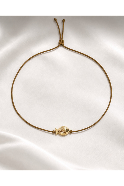 Femenino Gold İpli Minimal Balık Figürlü Şans Kolyesi Ayarlanabilir Choker Kararmaz