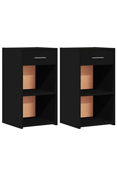 vidaxl Noptiere, 2 buc., negru, 35x34x65 cm, lemn prelucrat