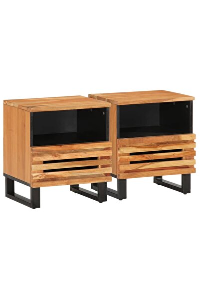 vidaxl Noptiere, 2 buc., 40x34x46 cm, lemn masiv de acacia