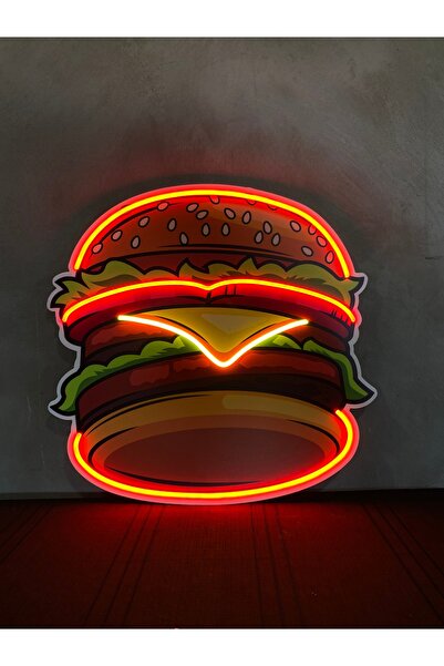 Neonite 'BURGER' Işıklı ve Uv Baskılı Neon Led Dekoratif Duvar Tabelası(60X58CM)
