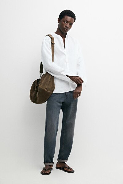 Massimo Dutti %100 keten regular fit hakim yaka gömlek