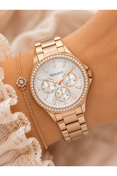 Ferrucci Women's Wristwatch Steel Band Rose Gold Color Casual and Stylish Com...