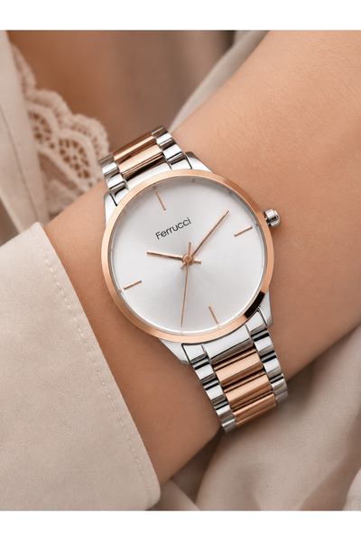 Ferrucci Women's Wristwatch Steel Band Rose-Silver Color Casual and Stylish C...