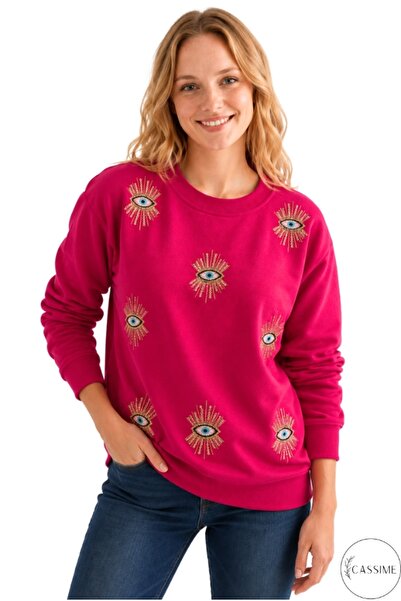 Cassime Women's Fuchsia Evil Eye Embroidered Sweater