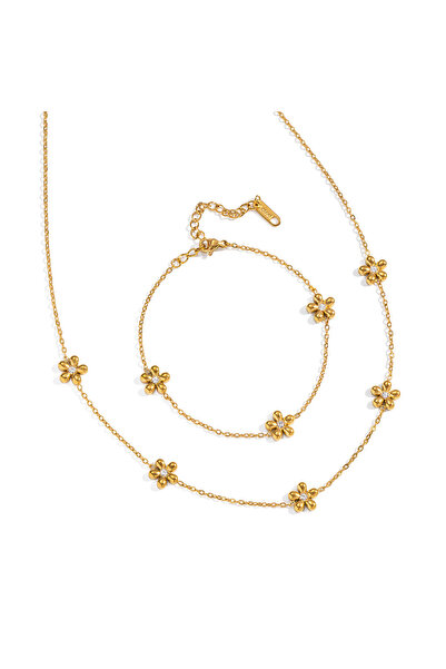 OEM Set colier și brățară cu elemente florale, placate cu aur 18K