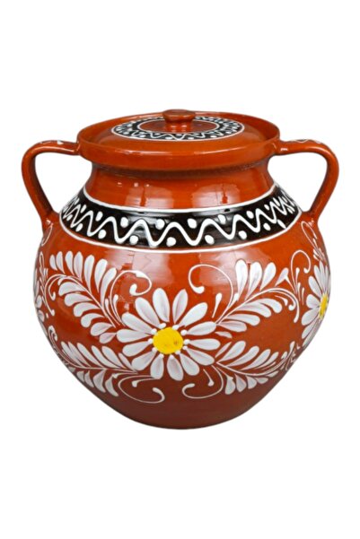 OEM Clay pot for sarmale 9 liters, traditional, brown, hand-painted, with lid...