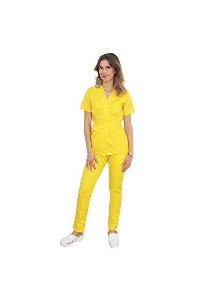 RUNI Yellow medical suit, with kimono-type blouse and yellow Stretchy pants