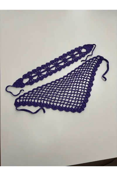 örgü Handmade Purple Bandana Set – Set of 2 Bohemian Hair Accessories (Headband + Triangle Bandana)