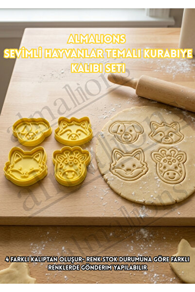 almalions Cute Animals (Dog - Cat - Fox - Giraffe) Cookie Mold Set - Dough Sh...