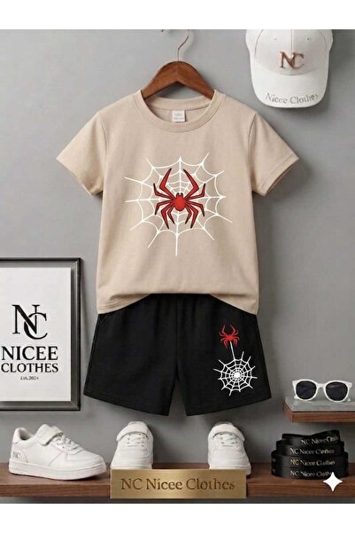 NC Nicee Clothes Summer Children's T-Shirt Shorts Unisex (Spider Web Print)