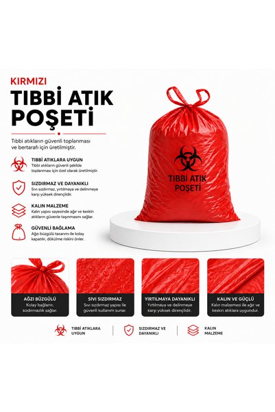 MSE HOLD Tıbbi Atık Poşeti 80x110 3 Rulo 30 Adet Kırmızı Tıbbi Çöp Poşeti Sızdırmaz Dayanıklı