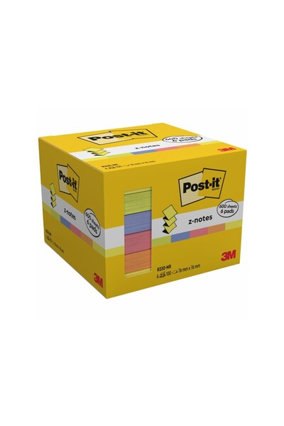 Post-it Notițe adezive 76 x 76 mm "Z" 100 coli x 6 culori neon 100% PEFC, SGS...