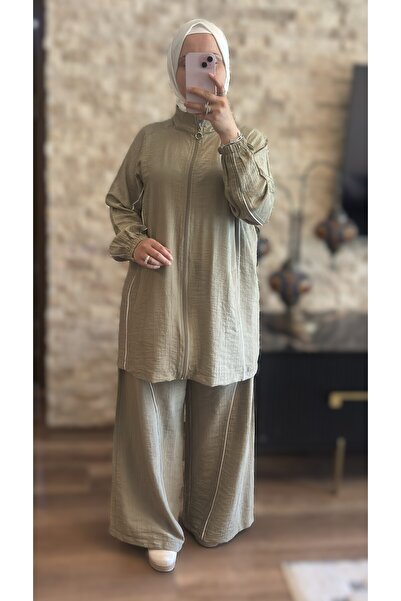 MİMİ Luxury Wear Set dublu pentru femei, cu detaliu de tiv și fermoar, stil h...