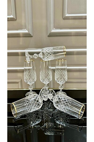 Vakıf home Kristal Kesme El İşi Gold Ayaklı Kahve Yanı Su Bardağı 180 cc