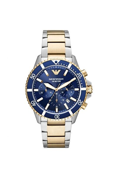 Emporio Armani Ρολόι Χρονογράφος Μπαταρίας με Μεταλλικό Μπρασελέ Χρυσό/Ασημί ...