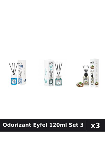 Eyfel Set 3 Odorizante Camera cu Betisoare 120ml - Angel, Cool Water, Nuca De...