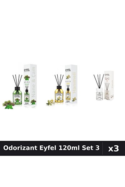Eyfel Set 3 Odorizante Camera cu Betisoare 120ml - Bumbac, Pin Menta, Mana Ma...