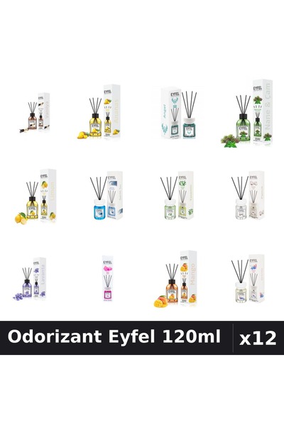 Eyfel Set 12 Odorizante Camera cu Betisoare - 12 Arome Asortate, 120ml