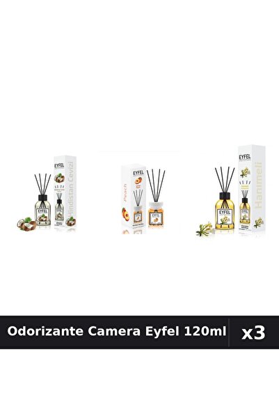 Eyfel Set 3 Odorizante Camera cu Betisoare 120ml - Nuca Cocos, Piersica, Mana...