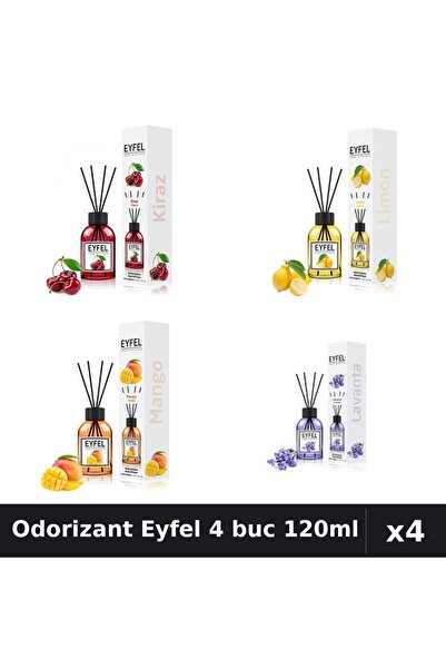 Eyfel Set 4 Odorizant Camera cu Betisoare - Cireșe, Lămâie, Lavandă, Mango 120ml