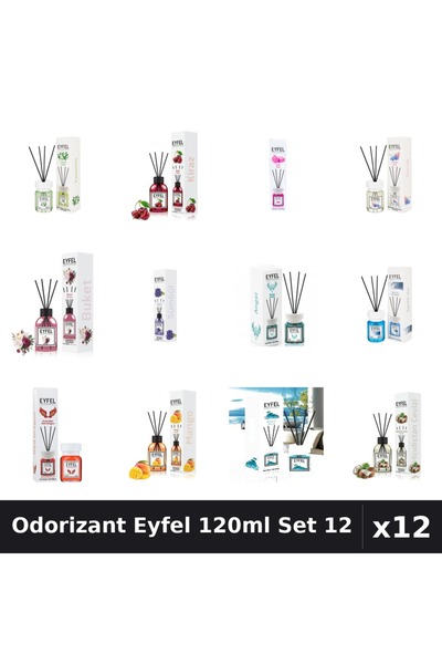 Eyfel Set 12 Odorizante Camera cu Betisoare - Arome Asortate, 120ml