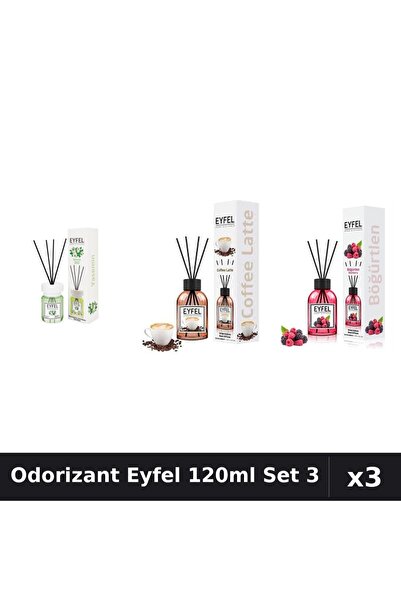 Eyfel Set 3 Odorizante Camera cu Betisoare 120ml - Iasomie, Cafea, Fructe Padure