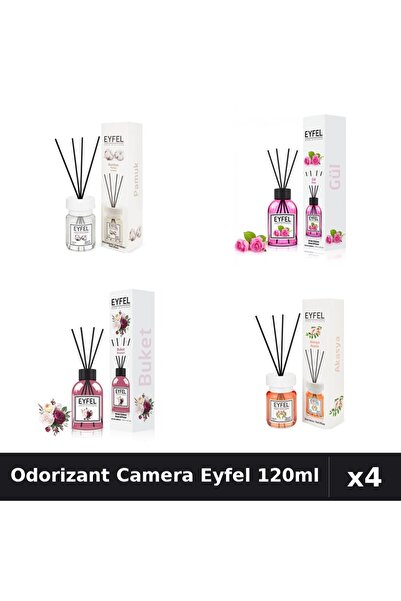 Eyfel Set 4 Odorizant Camera cu Betisoare - Bumbac, Trandafir, Bouquet, Acaci...