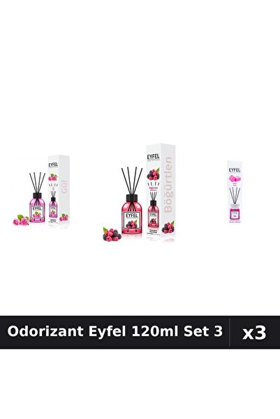 Eyfel Set 3 Odorizante Camera cu Betisoare 120ml - Trandafir, Fructe Pădure, ...
