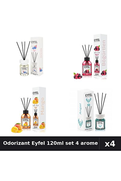 Eyfel Set 4 Odorizante Camera cu Betisoare 120ml - Angel, Orhidee, Mango, Fru...