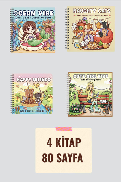 FARCY 4 Kitap 80 Sayfalık Boyama Kitabı ( 21 x 21 cm ) Çocuklar ve Yetişkinle...