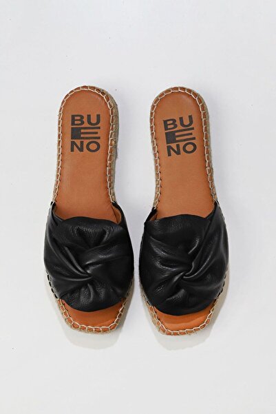 BUENO Shoes Siyah Deri Kadın Espadril Terlik 01ws9900