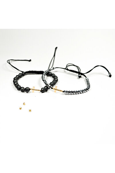 BLACK SWAN Bijoux Set cuplu bratari reglabile cu snur si cruciulita din aur 1...