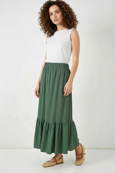 buğrahayalin Women's Ruffled Hem Emerald Green Skirt