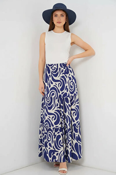 buğrahayalin Women's Patterned Viscose F.Navy Blue Skirt