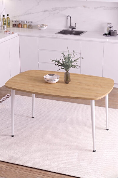 Mufian Concept İskandinav Bohem Oval 70x110 CM Beyaz Metal Ayaklı Meşe Mutfak...